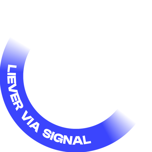 Badge met de tekst Liever via Signal